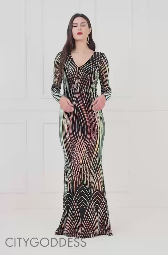 Goddiva Dual Tone Patterned Sequin Maxi dress