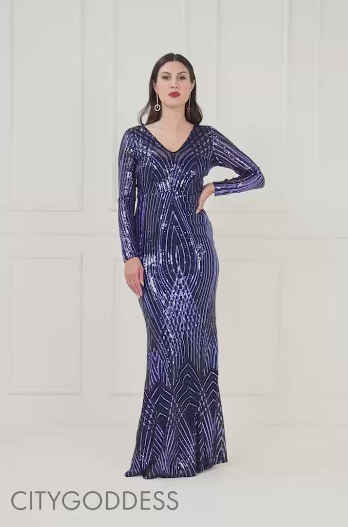 Goddiva Dual Tone Patterned Sequin Maxi dress