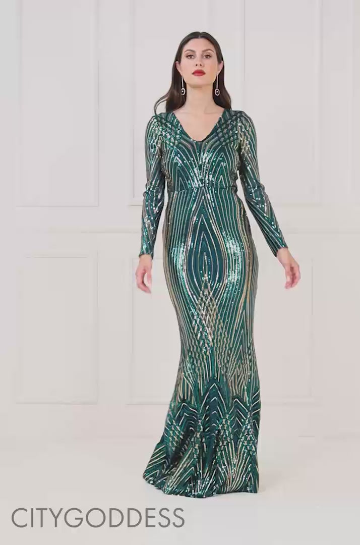 Goddiva Dual Tone Patterned Sequin Maxi dress