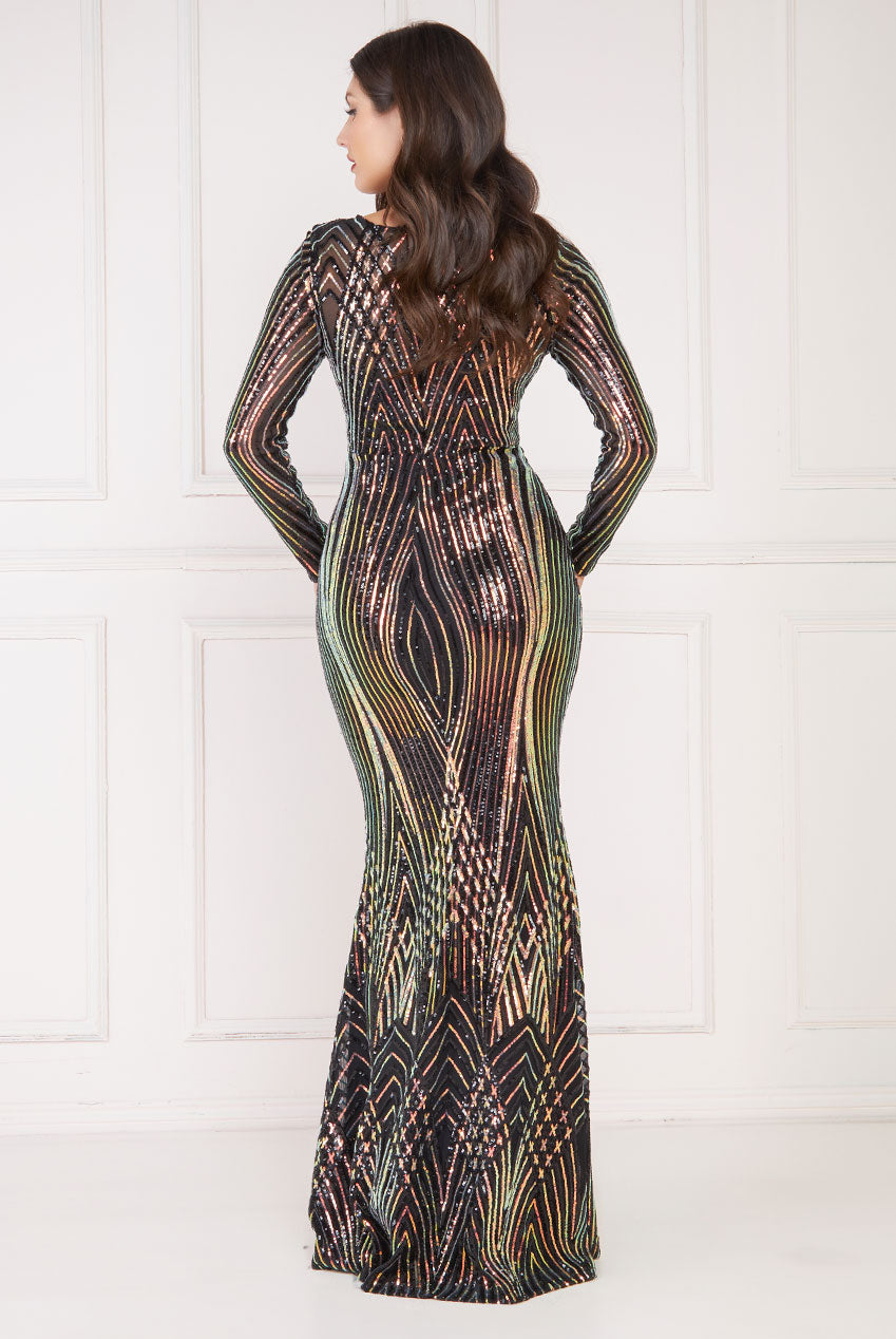 Goddiva Dual Tone Patterned Sequin Maxi dress